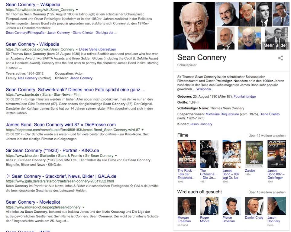 Sean Connery im Knowledge Graph